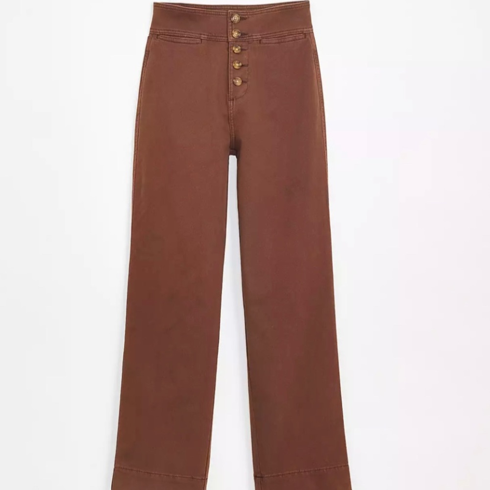 Front Button High Rise Wide Leg Pants
